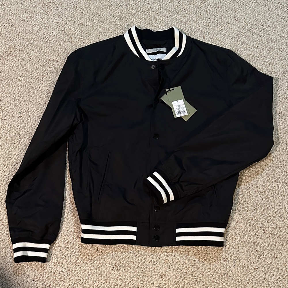 Goodfellow & Co Black Bomber Jacket with White Accents